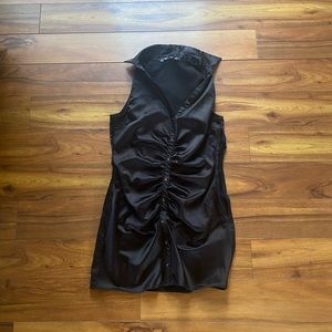 Zara black satin ruched front dress